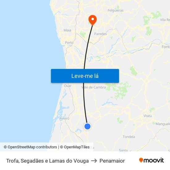 Trofa, Segadães e Lamas do Vouga to Penamaior map