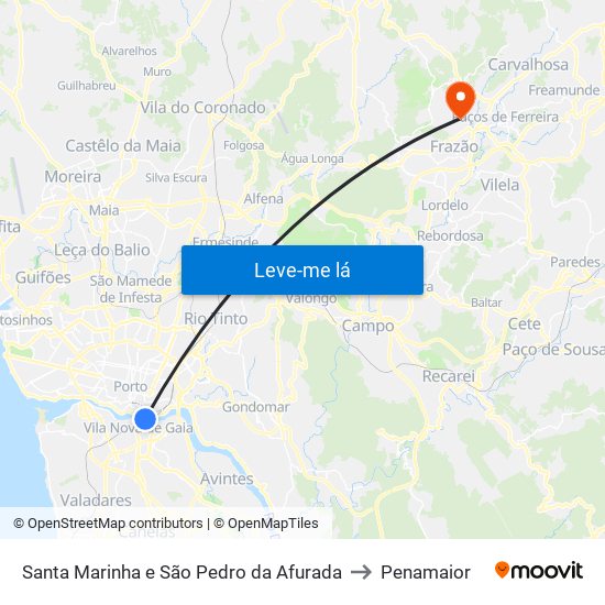 Santa Marinha e São Pedro da Afurada to Penamaior map