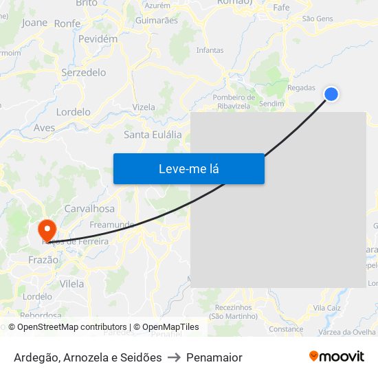 Ardegão, Arnozela e Seidões to Penamaior map