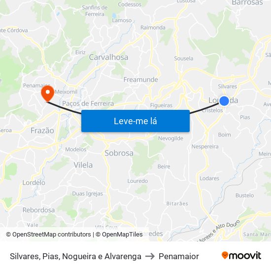 Silvares, Pias, Nogueira e Alvarenga to Penamaior map