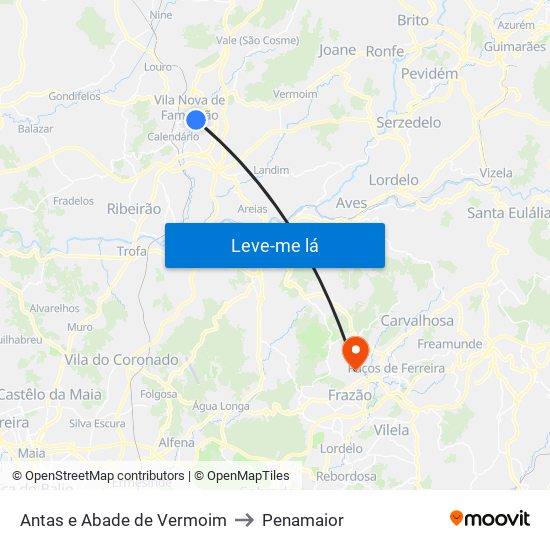 Antas e Abade de Vermoim to Penamaior map