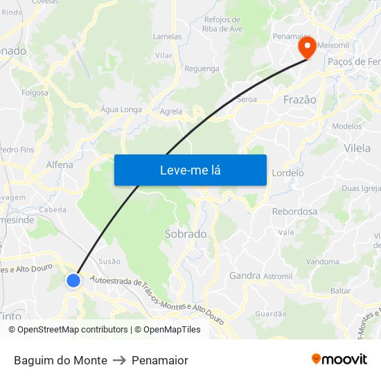 Baguim do Monte to Penamaior map