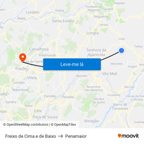 Freixo de Cima e de Baixo to Penamaior map