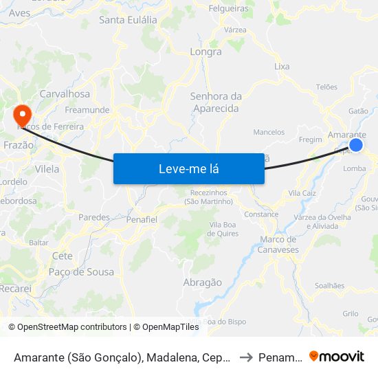 Amarante (São Gonçalo), Madalena, Cepelos e Gatão to Penamaior map