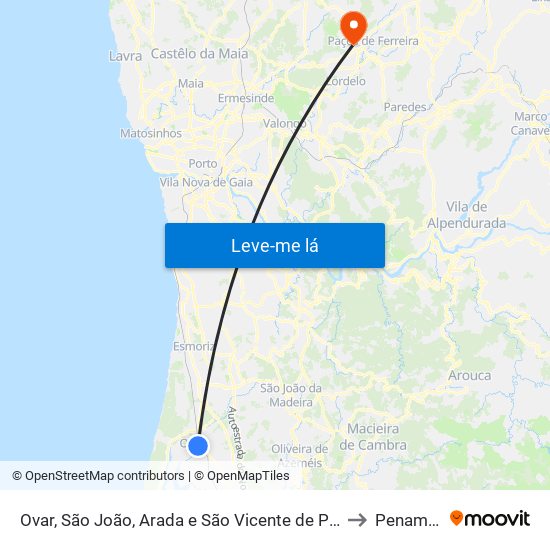 Ovar, São João, Arada e São Vicente de Pereira Jusã to Penamaior map