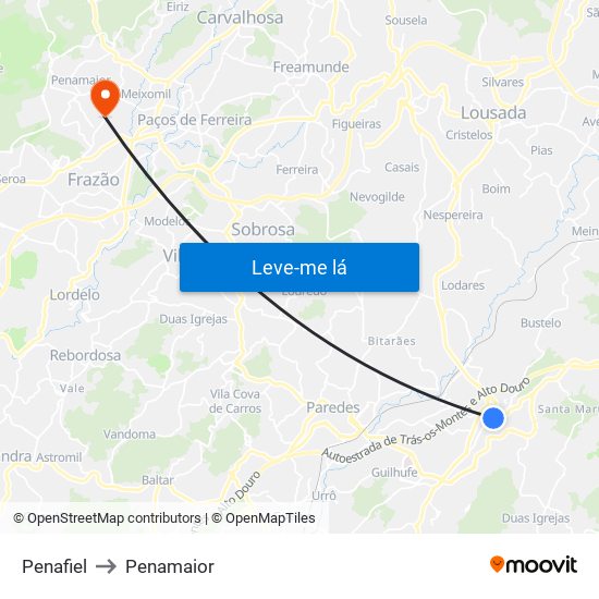 Penafiel to Penamaior map