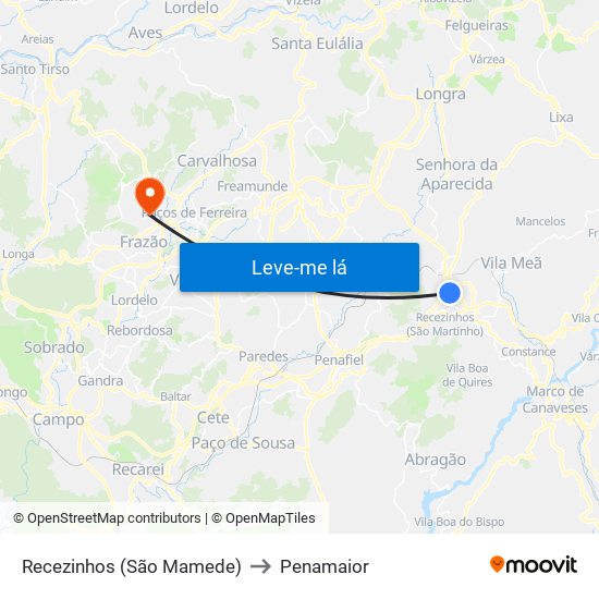 Recezinhos (São Mamede) to Penamaior map