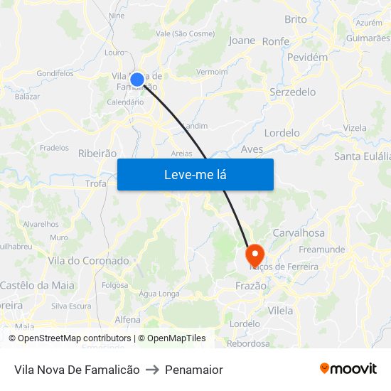 Vila Nova De Famalicão to Penamaior map