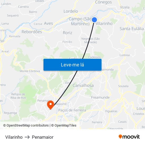 Vilarinho to Penamaior map