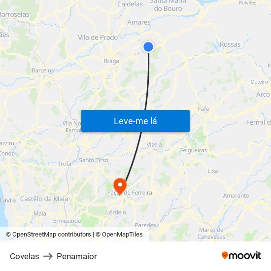 Covelas to Penamaior map