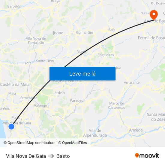 Vila Nova De Gaia to Basto map