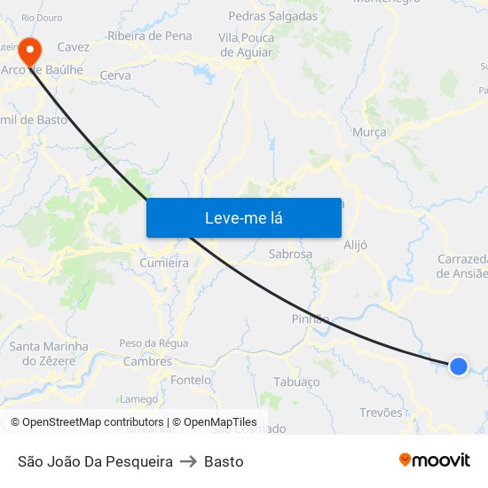 São João Da Pesqueira to Basto map