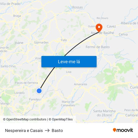 Nespereira e Casais to Basto map