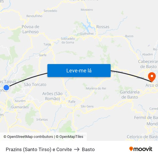Prazins (Santo Tirso) e Corvite to Basto map