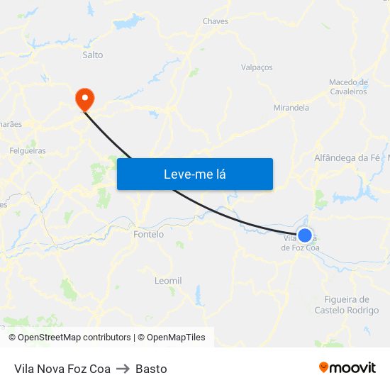 Vila Nova Foz Coa to Basto map