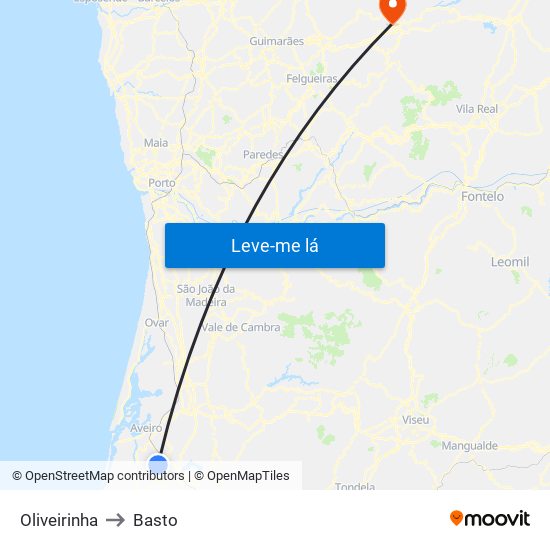 Oliveirinha to Basto map