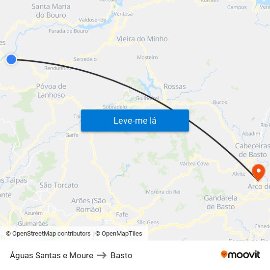 Águas Santas e Moure to Basto map