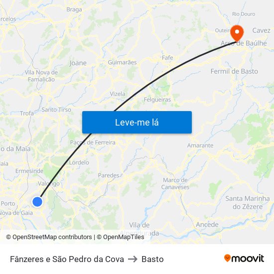 Fânzeres e São Pedro da Cova to Basto map