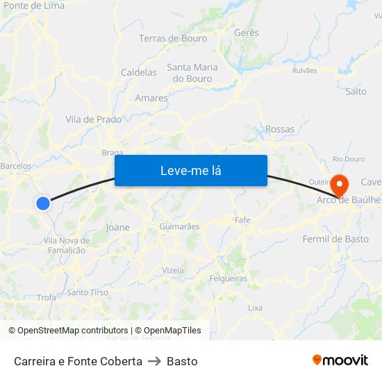 Carreira e Fonte Coberta to Basto map