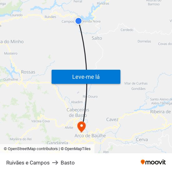 Ruivães e Campos to Basto map