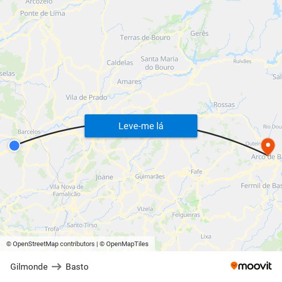 Gilmonde to Basto map