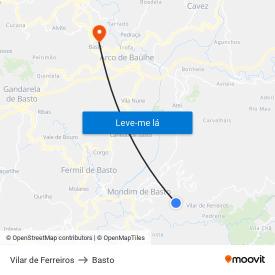 Vilar de Ferreiros to Basto map