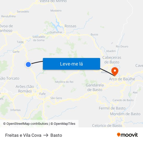 Freitas e Vila Cova to Basto map