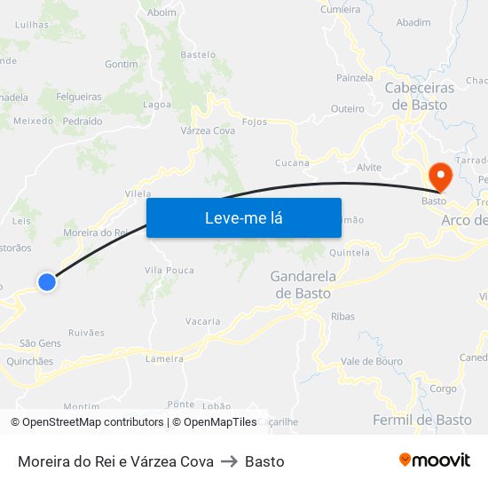 Moreira do Rei e Várzea Cova to Basto map