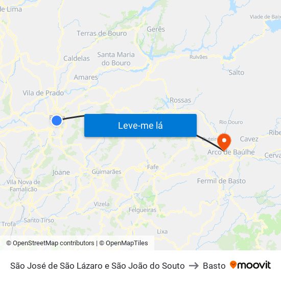 São José de São Lázaro e São João do Souto to Basto map