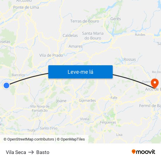 Vila Seca to Basto map