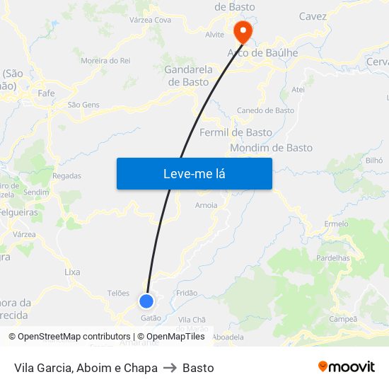 Vila Garcia, Aboim e Chapa to Basto map