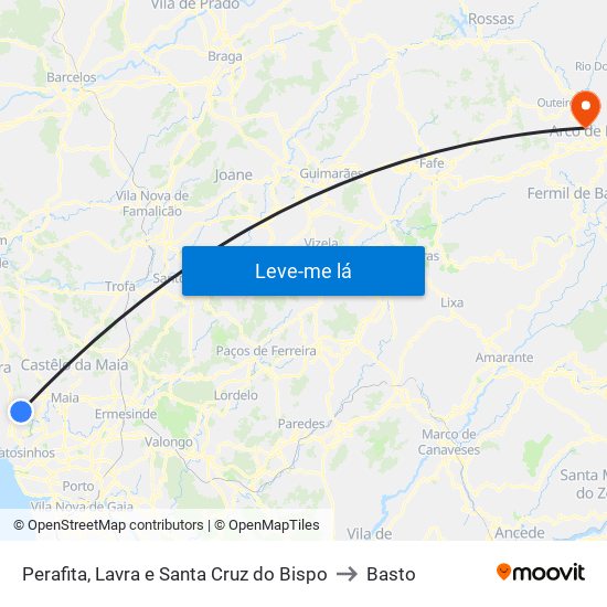 Perafita, Lavra e Santa Cruz do Bispo to Basto map