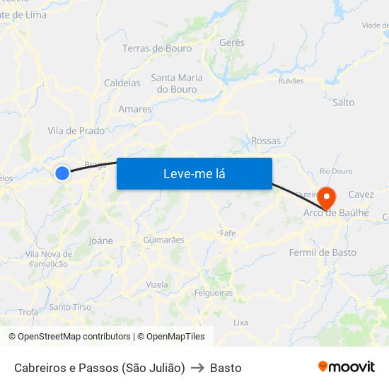 Cabreiros e Passos (São Julião) to Basto map