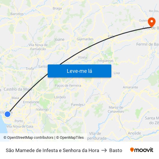 São Mamede de Infesta e Senhora da Hora to Basto map