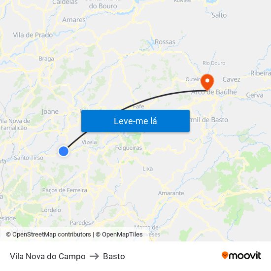 Vila Nova do Campo to Basto map