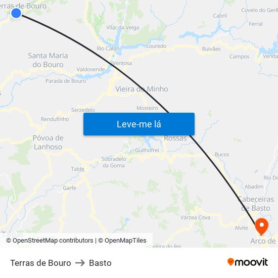 Terras de Bouro to Basto map