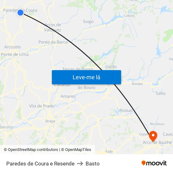 Paredes de Coura e Resende to Basto map