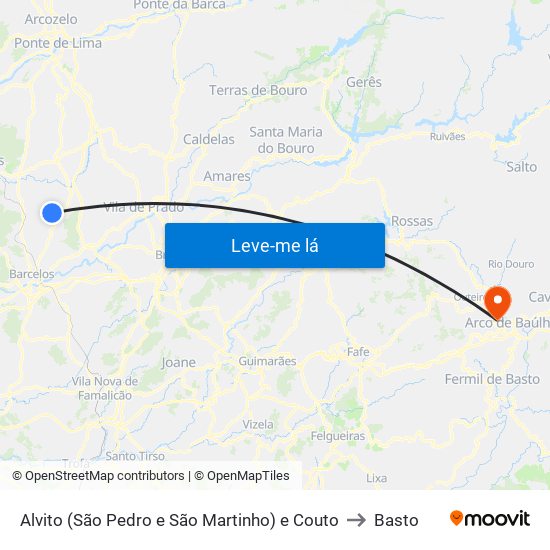 Alvito (São Pedro e São Martinho) e Couto to Basto map