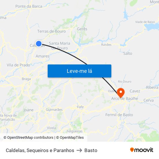 Caldelas, Sequeiros e Paranhos to Basto map