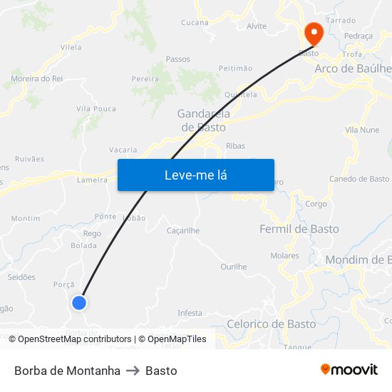 Borba de Montanha to Basto map