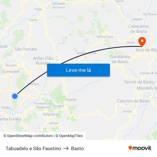 Tabuadelo e São Faustino to Basto map