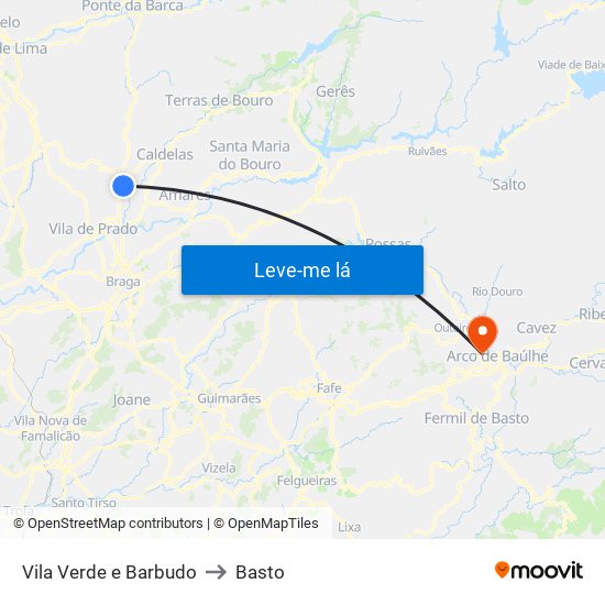 Vila Verde e Barbudo to Basto map
