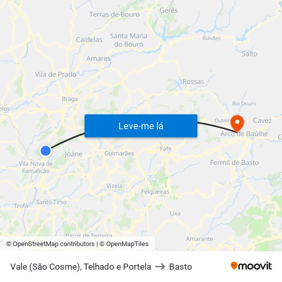 Vale (São Cosme), Telhado e Portela to Basto map