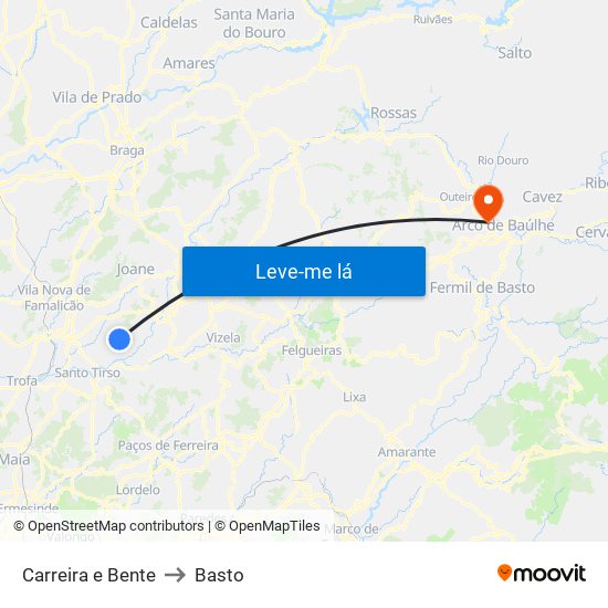 Carreira e Bente to Basto map