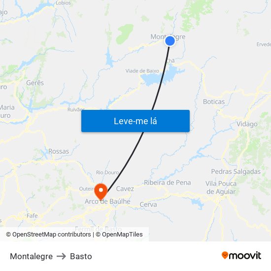 Montalegre to Basto map