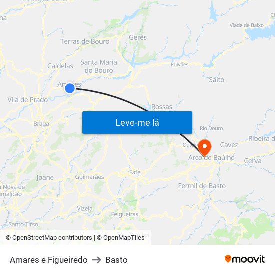 Amares e Figueiredo to Basto map