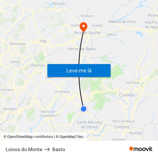 Loivos do Monte to Basto map