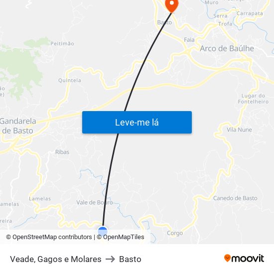Veade, Gagos e Molares to Basto map