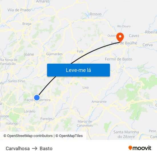 Carvalhosa to Basto map