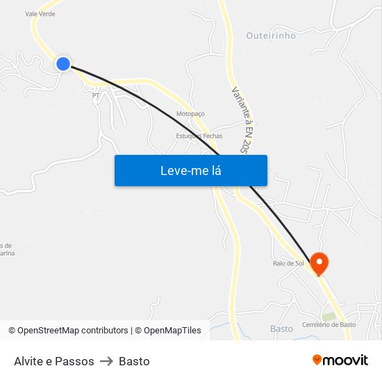 Alvite e Passos to Basto map